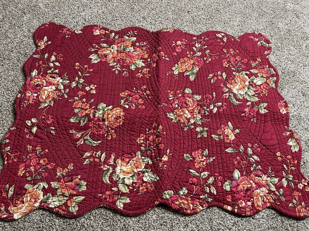 VTG Pink Red Multicolor Flowers Leopard Scalloped Cotton Pillow Sham Set 2